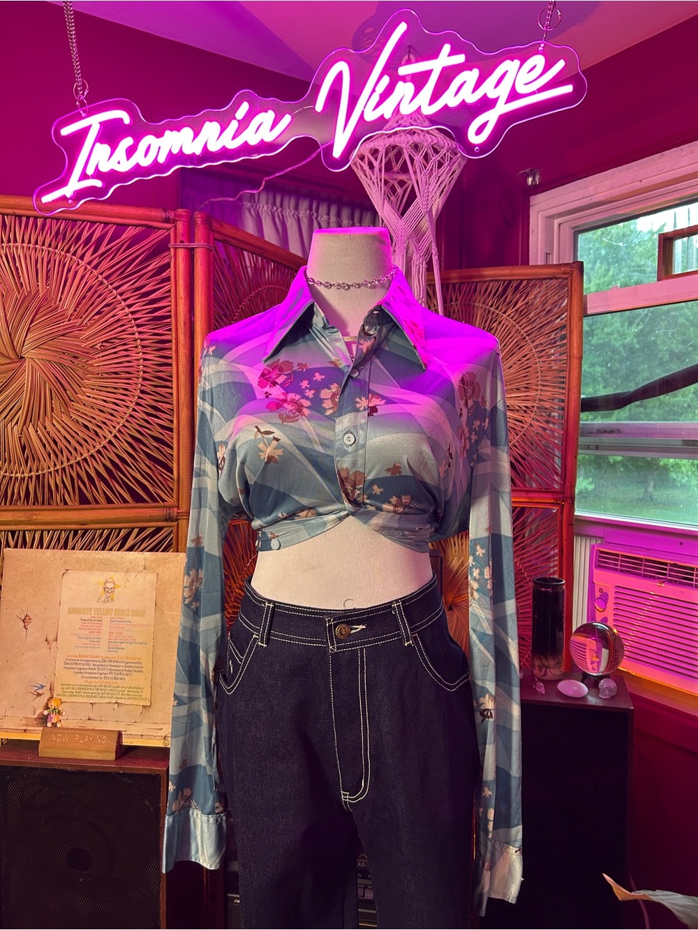 Roland 1970s Blue Floral Button-Down Shirt